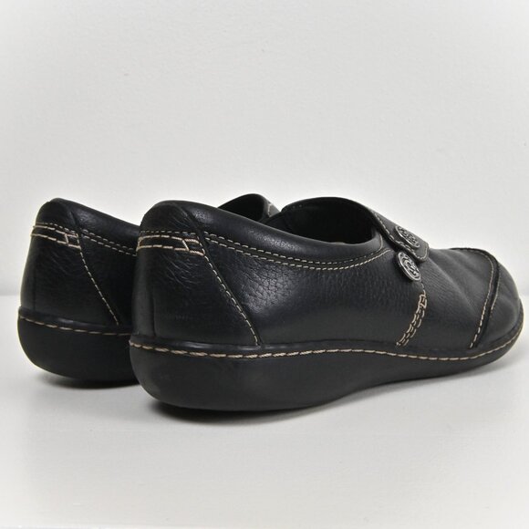 Clarks Collection Leather Button Slip On Button Comfort Black Loafers US9.5 UK7 - Picture 9 of 16